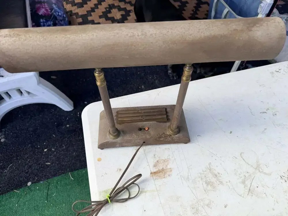 VINTAGE ANTIQUE ART DECO INDUSTRIAL ADJ.  PIANO DESK BANKERS LAMP DOUBLE ARM